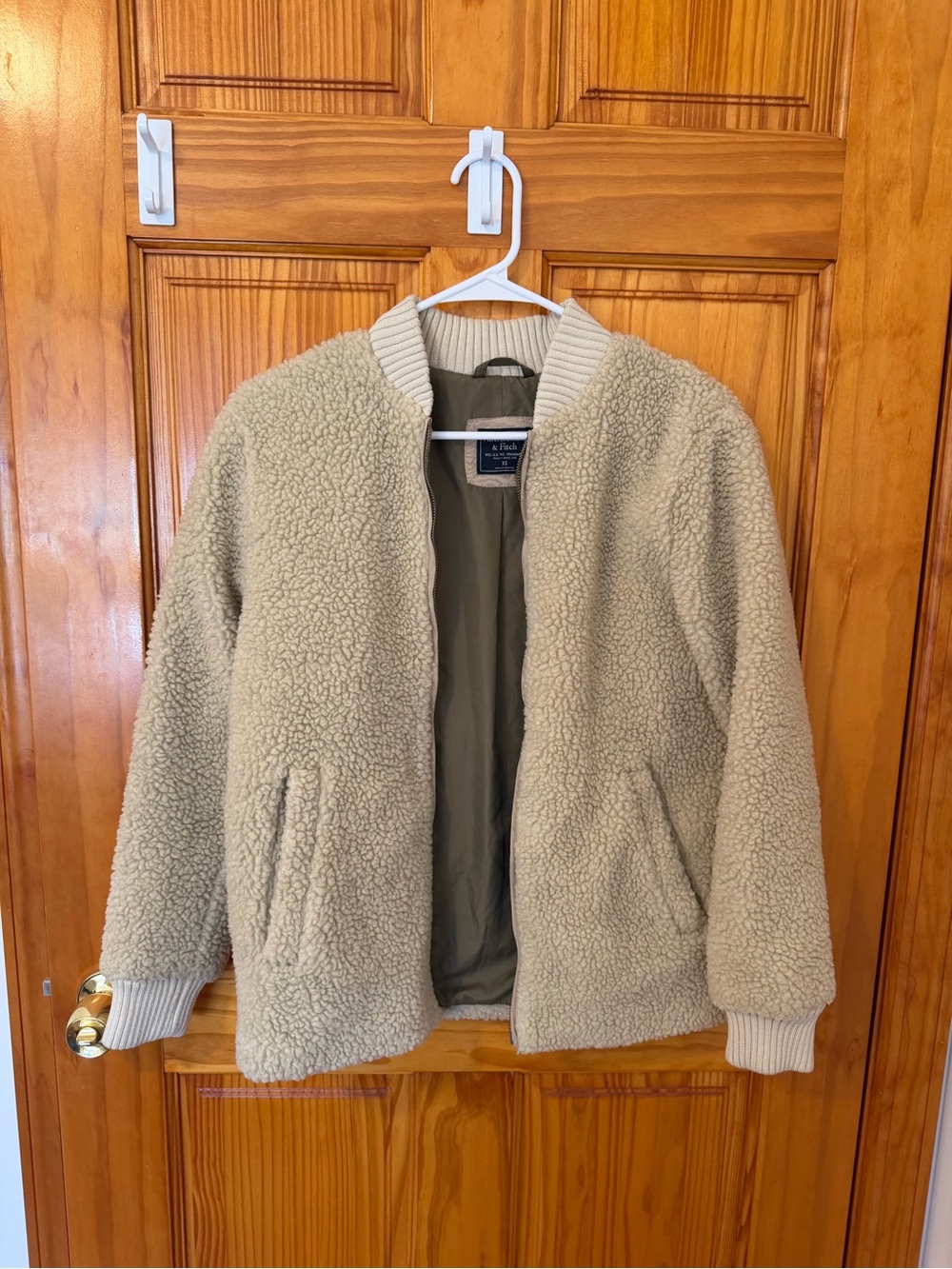 Abercrombie & Fitch Cream Sherpa Bomber Jacket